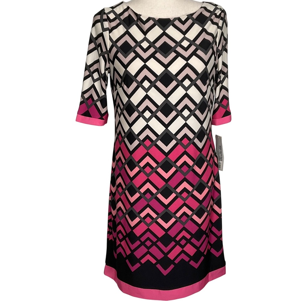 Donna Ricco Dress Women 6 Pink Black Geometric Diamond Career Party NWT
